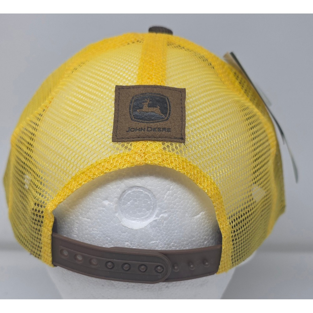 John Deere Trucker Hat Brown Corduroy Yellow Mesh Patch Snapback Cap NWT - Picture 4 of 10